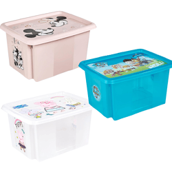 keeeper Aufbewahrungsbox Karolina Peppa Pig, Paw Patrol, Stitch oder Minnie Maus  mit Deckel Stapel-Box 15L Vorratsbox Transparent, Blau od