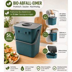 Bio-Abfall-Eimer 5 Liter mit Tragehenkel Mülleimer Haushalt 24x16 x15 cm 9978255 Blau/Grau 