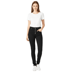 Damen Stretch-Twillhose mit Knöpfen im Skinny-Look Baumwoll-Hose 946144 Schwarz