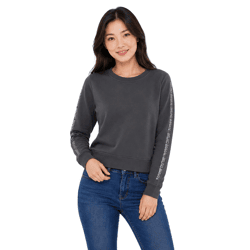 bruno banani Women's Crew-Neck Sweater with Brand Logo Running Down the Sleeve Cotton Sweater Long-Sleeve Shirt Anthracite