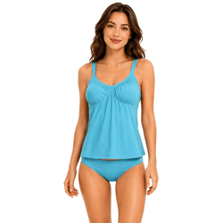 2-teiliges Damen Tankini-Set Badekleidung mit gefütterten Cups Tankini Top und Slip für Strand & Sommer 915837 Blau