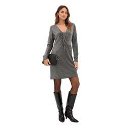 Modisches Damen Minikleid mit Schleifendetail in Glitzeroptik Ausgeh-Kleid 946548 Silber/Schwarz