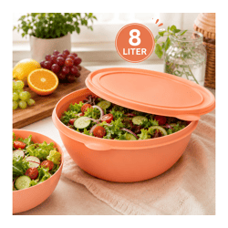 Praktische Frischhaltedose mit Deckel 8 Liter – Große Kunststoffschüssel zur Aufbewahrung von Salaten, Obst & Lebensmitteln Orange/Pea