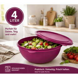 Praktische Frischhaltedose mit Deckel 4 Liter – Große Kunststoffschüssel zur Aufbewahrung von Salaten, Obst & Lebensmitteln Lila