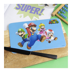 SUPER MARIO Frühstücksbrettchen mit den Charakteren von Mario, Luigi, Prinzessin Peach und Toad 23,5 cm x 14 cm Melamin-Brettchen Blau
