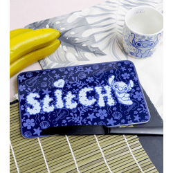 Stitch Frühstücksbrettchen mit detailreichem tropischem Design Melamin-Brettchen 23,5 cm x 14 cm Dunkelblau