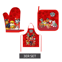 3-teiliges nickelodeon PAW PATROL Schürzen-Set mit Handschuh, Schürze und Untersetzer aus reiner Baumwolle **B-Ware – geprüft & funkti