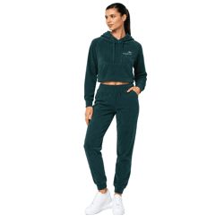 Moderner KangaROOS Damen Crop-Hoodie im sportlichen und lässigen Design mit Kängurutasche Kapuzenpullover Petrol-Grün