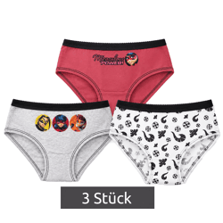 3er-Pack Miraculous Ladybug Kinder-Panty Höschen aus Baumwolle – Bequeme Höschen für Mädchen mit 3 verschiedenen Motiven – Bunt