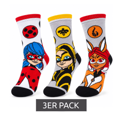 3 Paar Miraculous Ladybug Kinder-Socken aus Baumwolle – Bequeme Socken für Mädchen mit 3 verschiedenen Motiven – Bunt