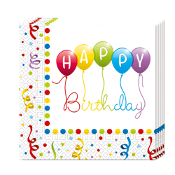 Happy Birthday Streamers - 20 Papierservietten (2-lagig) 33x33cm
