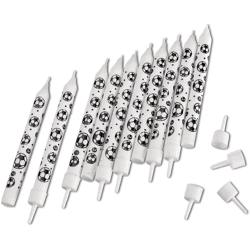 Geburtstagskerzen Fußball, weiß / schwarz + Halter