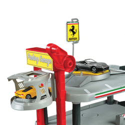 Bburago 18-31204 - Ferrari Race & Play: Park Garage inkl. 2 Fahrzeugen und Tragebox, 1:43 - Modellauto