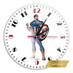 Wall Clock with gloss - Captain America 003 Marvel White