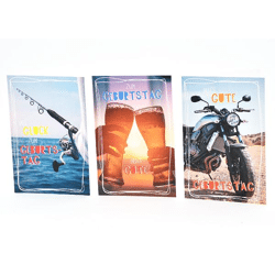 Geburtstagskarte Hobby - 100 Stück - 3 Motive - 11,5 x 17,5 cm