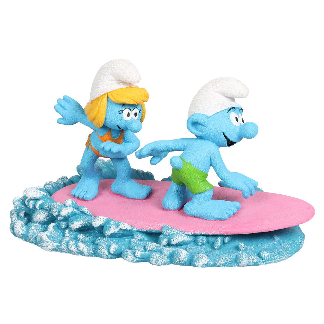 Schlumpfine mit Schlumpf auf dem Surfbrett  - Deko-Figur