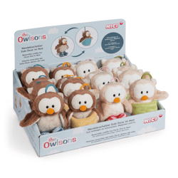 Wendekuscheltier Eule Oscar und Owluna mit Loop Display NICI GREEN