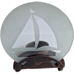 Teelichthalter / Windlicht aus Glas /Metall mit Segelschiff Motiv Ø 10 cm