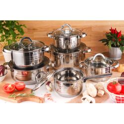 EB-4013 Pan Set - Stainless Steel - 12 Pieces - Equipped With 9-Layer Bottom