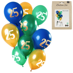 Ballonnen Golden Emerald cijfer 25 jaar 30 cm set van 12
