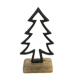 Statue Kiefernbaum auf Sockel Mangoholz schwarz 17 cm