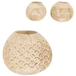 J-line theelichthouder kokosnoot lijnen naturel 14 cm 3 assorti