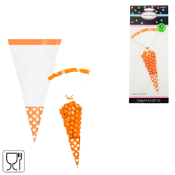 Party cone bag with closure transparent/orange 24,7 cm set of 10