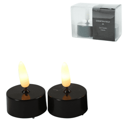 Countryfield LED theelicht Elegance vlameffect zwart 5 cm set van 2