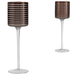 J-Line theelichthouder op voet Stripe bruin 25 cm 2 assorti