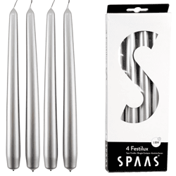 (R) Spaas dinerkaarsen zilverkleurig 2,2 x 25 cm 4 stuks
