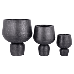 PTMD bloempot Wayan aliuminium zwart 59 cm set van 3