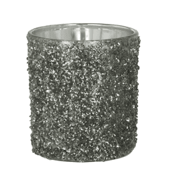 J-Line theelichthouder Glitter smokey grijs 10 cm