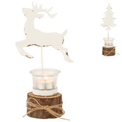J-Line Teelichthalter Weihnachtsbaum/Rentier auf Sockel 23 cm