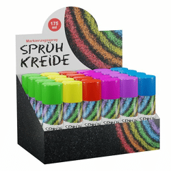 Krijtspray spuitbus 175 ml 6 kleuren display 24 stuks