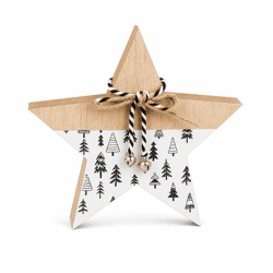 Out of the Blue Kerstster met strik hout 15,5 cm