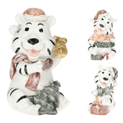 Spaarpot kerst tijger wit 12 cm 3 assorti