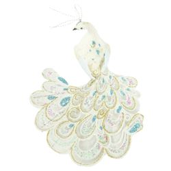 Peacock on clip glitter white 18 cm
