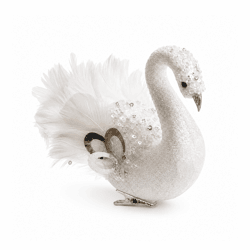 Zwaan op clip glitter wit 14 cm