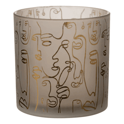 J-line windlicht Faces beige 15 cm