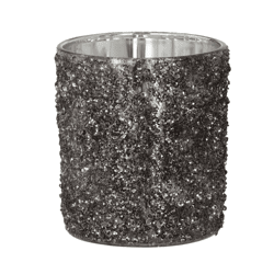 J-Line theelichthouder Glitter antraciet 10 cm