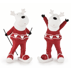 J-Line beeld Rendier rood/wit 22,5 cm 2 assorti