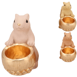 Schaal Jingle eekhoorn zittend zand/roze 17 cm 3 assorti