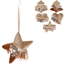 Hanger kerst pailletten velvet bruin 9 cm 6 assorti