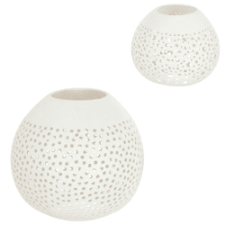 J-line theelichthouder kokosnoot gaatjes wit 14 cm 2 assorti