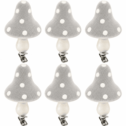 Decoratie paddenstoelen op clip grijs 9 cm set van 6