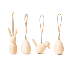 Natural Wood Easter Ornaments, 7 cm, Set of 4