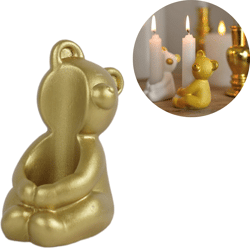 Kaarsenhouder Bear goudkleurig 8 cm
