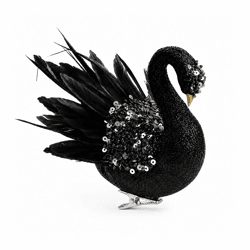 Zwaan op clip glitter zwart 14 cm
