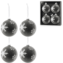 J-Line kerstballen glas Sneeuwvlok grijs 12 cm