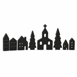 Kerstdorp hout zwart 16 cm 8-delig